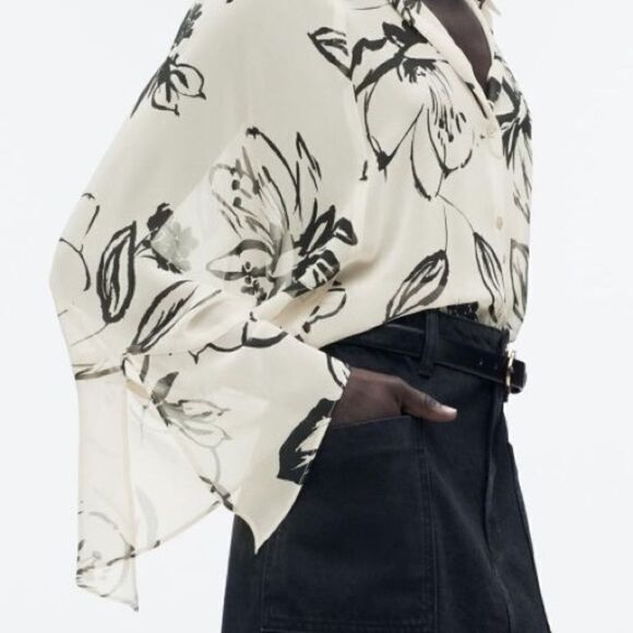 Zara Semi-Sheer Printed Blouse New - Picture 2 of 10